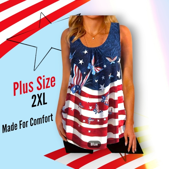 NEW!! Women's Trendy Plus Size Butterfly Patriotic Tank Top!! Open to Offers!🦋✨ - Picture 3 of 12